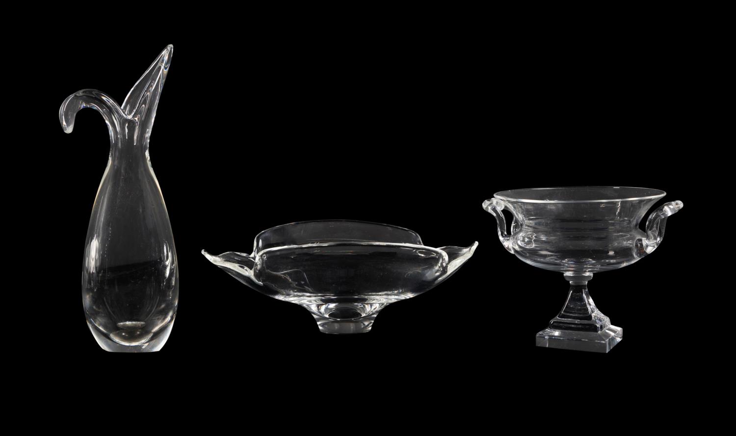 THREE STEUBEN CLEAR CRYSTAL TABLE