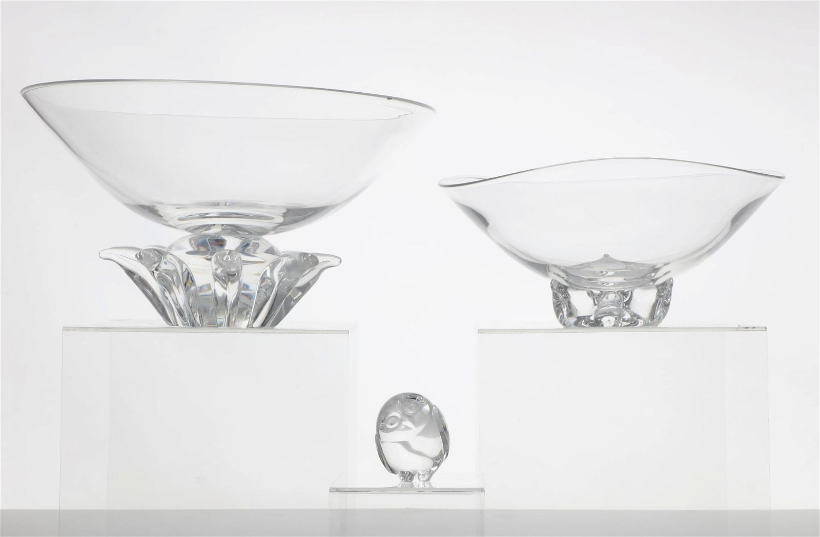 THREE STEUBEN CLEAR GLASS ARTICLES,