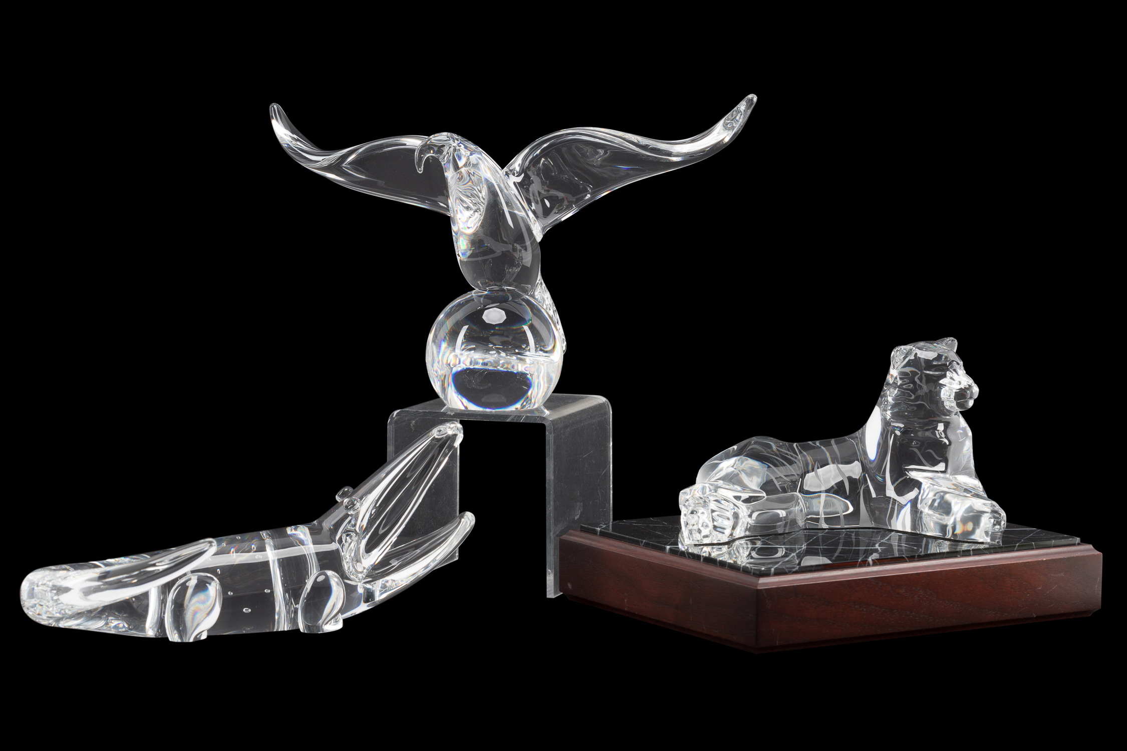 THREE STEUBEN CRYSTAL ANIMAL