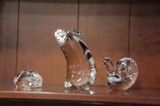 THREE STEUBEN CRYSTAL ANIMALS. A