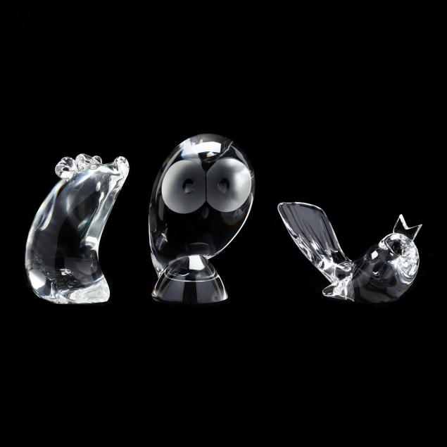 THREE STEUBEN CRYSTAL ANIMALS