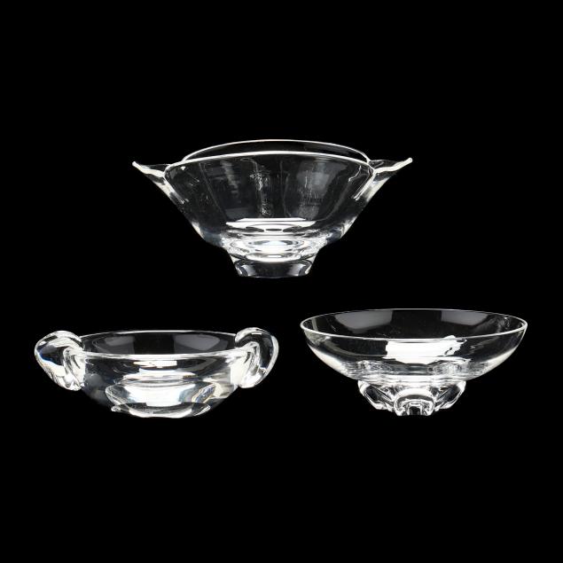 THREE STEUBEN CRYSTAL BOWLS Mid