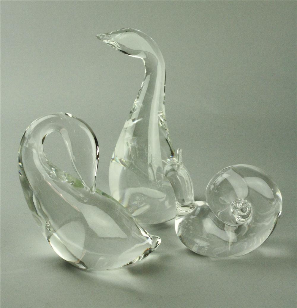 THREE STEUBEN GLASS ORNAMENTS