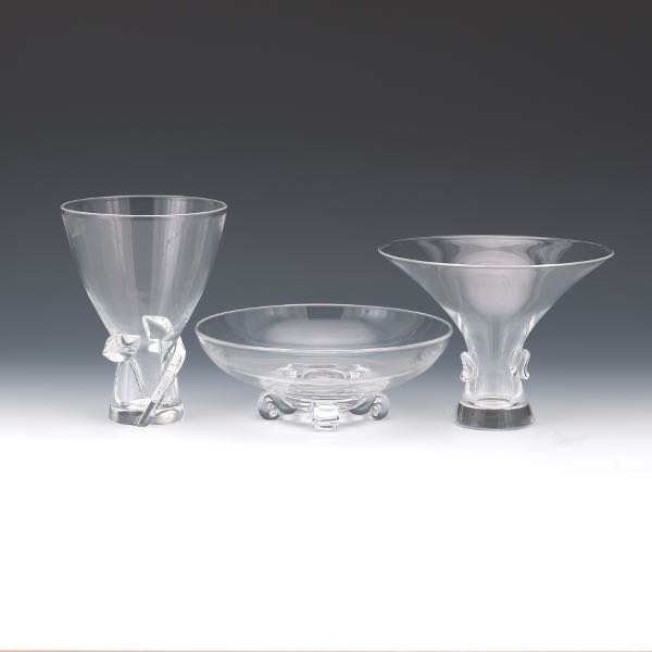 THREE STEUBEN TABLE OBJECTS, CA.