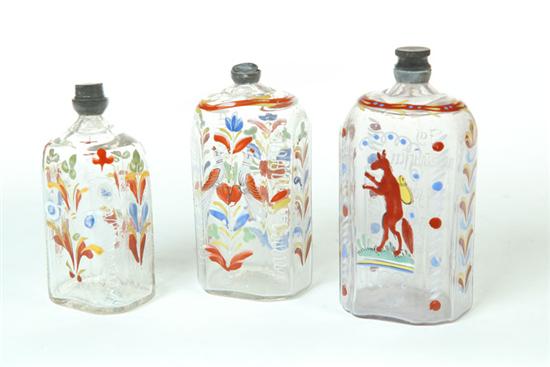 THREE STIEGEL-TYPE BOTTLES. 