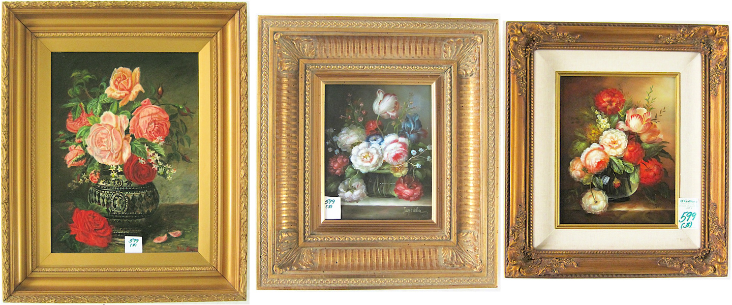 THREE STILL LIFE OIL PAINTINGS: