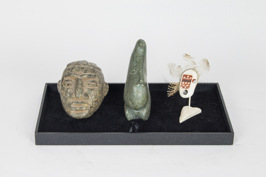 THREE STONE OR BONE CARVINGS
