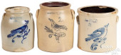 THREE STONEWARE CROCKS, 19TH C