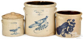 THREE STONEWARE CROCKS, 19TH C