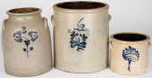 THREE STONEWARE CROCKS, 19TH C