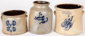 THREE STONEWARE CROCKS, 19TH C