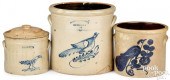 THREE STONEWARE CROCKS, 19TH C