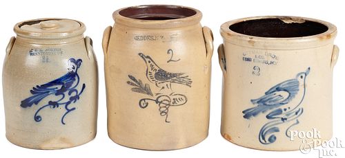 THREE STONEWARE CROCKS, 19TH