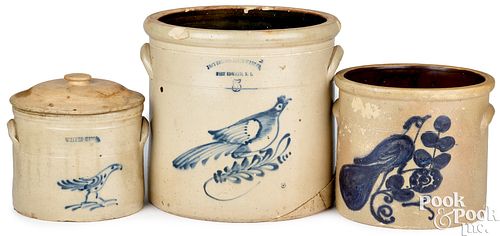 THREE STONEWARE CROCKS, 19TH