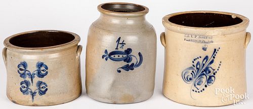 THREE STONEWARE CROCKS, 19TH