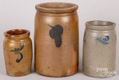 THREE STONEWARE CROCKS, 19TH C