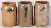 THREE STONEWARE CROCKS, 19TH C
