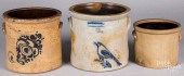 THREE STONEWARE CROCKS, 19TH C