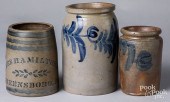 THREE STONEWARE CROCKS, 19TH C