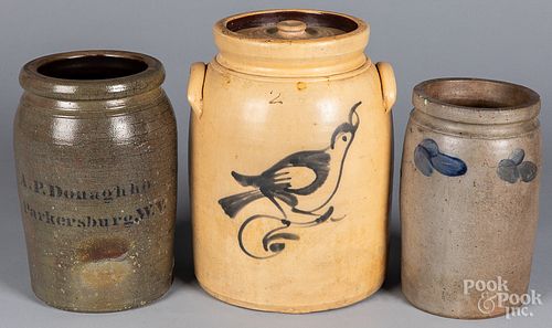 THREE STONEWARE CROCKS, 19TH
