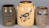 THREE STONEWARE CROCKS, 19TH C
