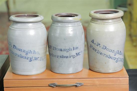 THREE STONEWARE CROCKS. All with