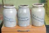 THREE STONEWARE CROCKS. All wi