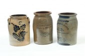 THREE STONEWARE CROCKS.  Ameri