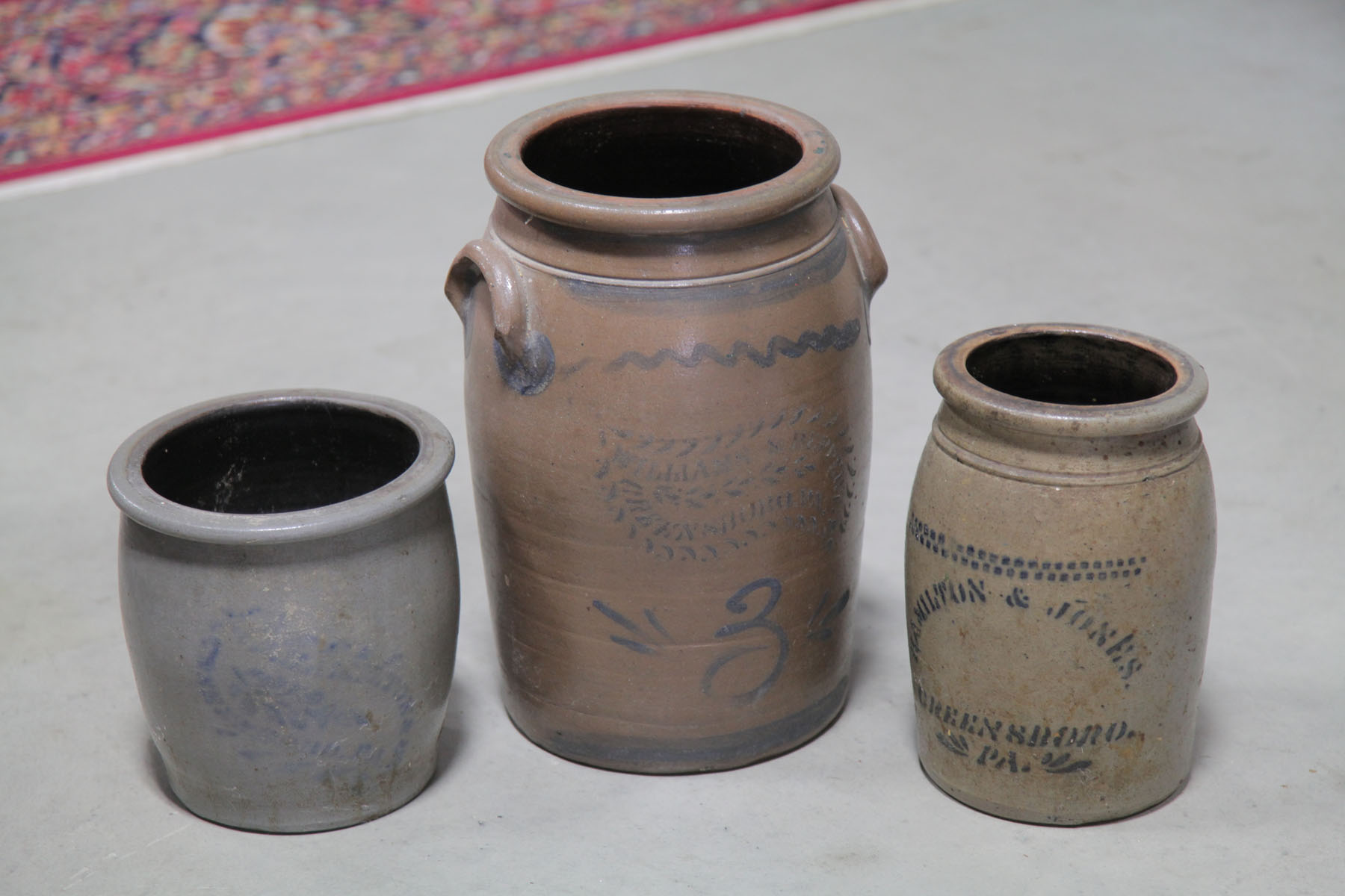 THREE STONEWARE CROCKS. 