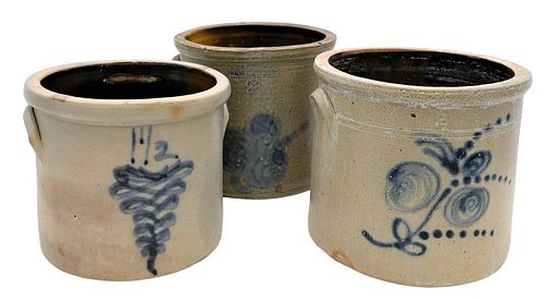 THREE STONEWARE CROCKS TWO ARE 2