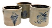 THREE STONEWARE CROCKS TWO ARE