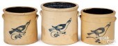 THREE STONEWARE CROCKS WITH CO