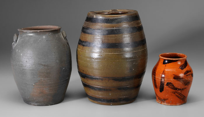 Three Stoneware, Earthenware Jars