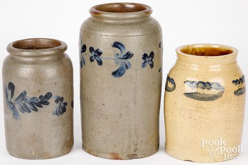 THREE STONEWARE JARS, 19TH