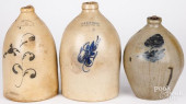 THREE STONEWARE JUGS, 19TH C.<