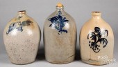 THREE STONEWARE JUGS, 19TH C.T
