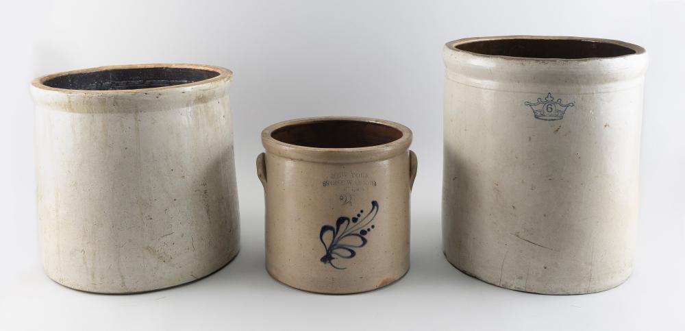 THREE STONEWARE POTS MID-19TH
