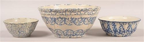 THREE STONEWARE POTTERY MIXING