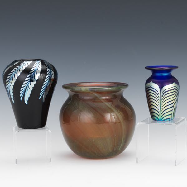 THREE STUDIO ART GLASS VASES  One