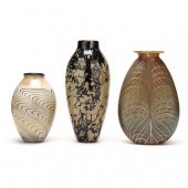 THREE STUDIO ART GLASS VASES,