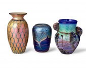 THREE STUDIO ART GLASS VASESTh
