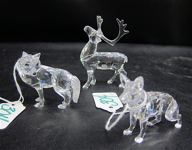 THREE SWAROVSKI CUT CRYSTAL