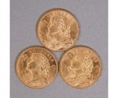 Three Swiss Helvita 20 francs