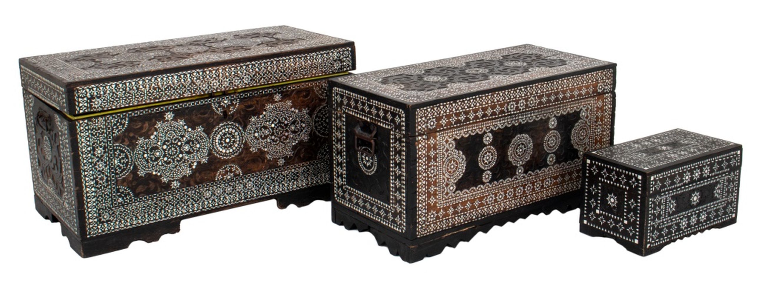 THREE SYRIAN WALNUT AND BONE INLAID