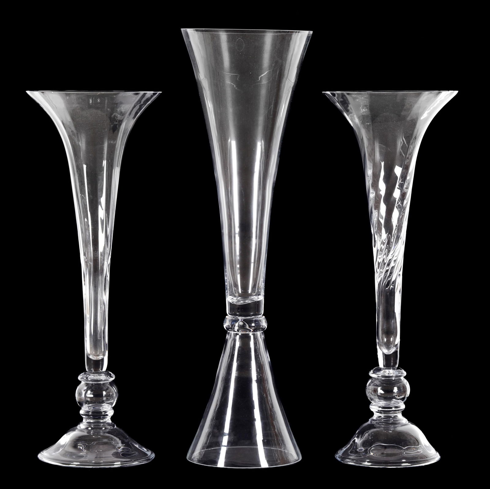 THREE TALL BLOWN GLASS