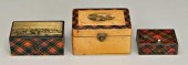 Three tartanware boxes: fabric