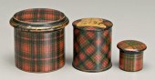 Three tartanware lidded boxes,