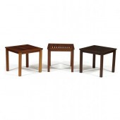 THREE TEAK SLAT TOP SIDE TABLE