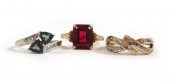 THREE TEN KARAT GOLD RINGS: 1.