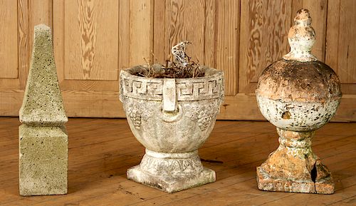 THREE TERRACOTTA CAST STONE